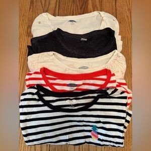 Old Navy Striped Tee Bundle - Black, White, Red, Cream